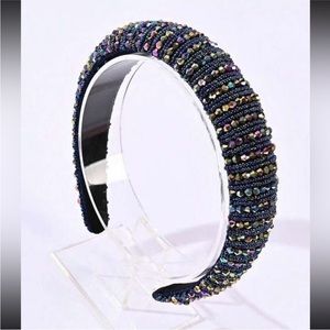 Beaded Multicolor Black Iridescent Padded Hair Headband OS New